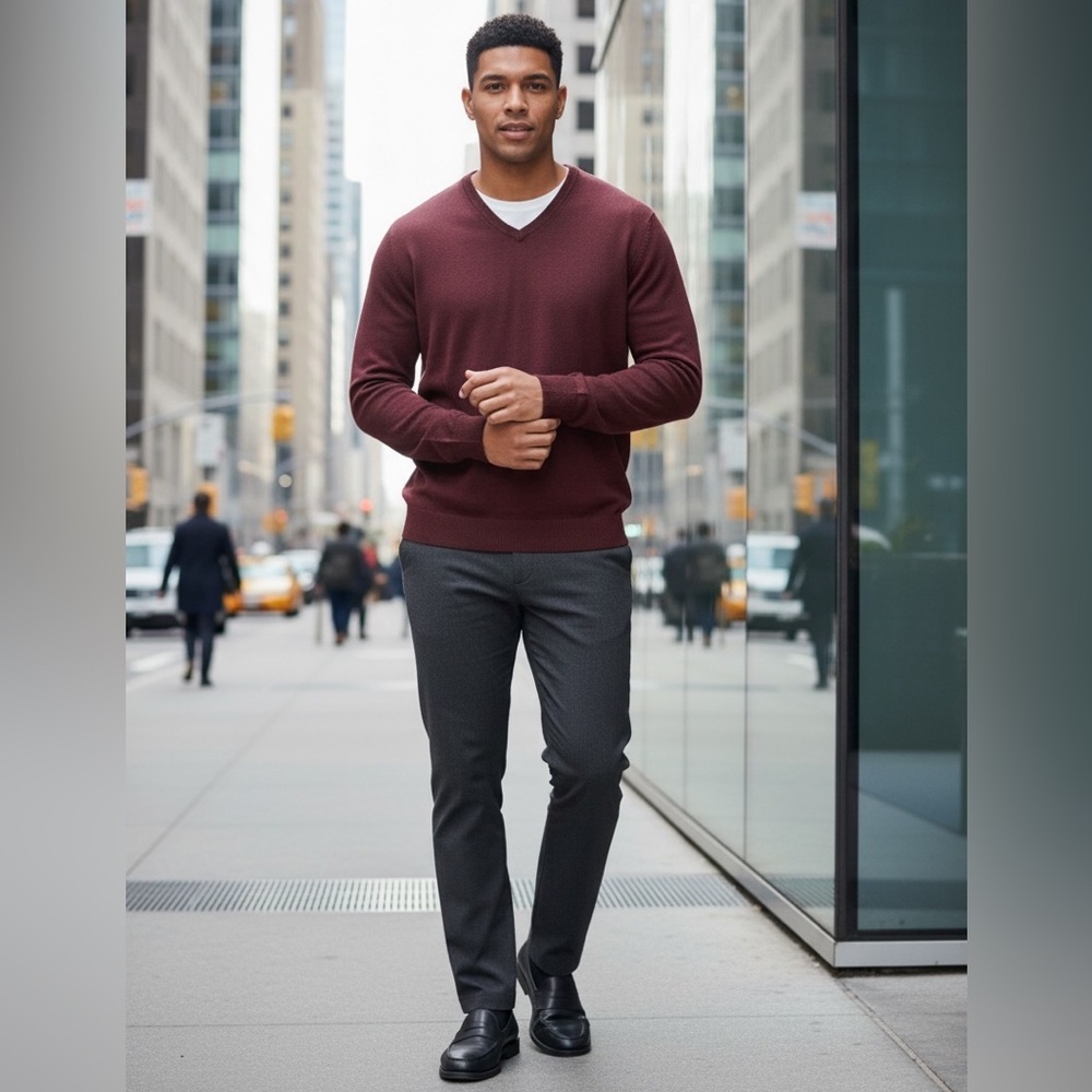 Banana Republic Men’s Merino Wool V-Neck Sweater in Crimson, L